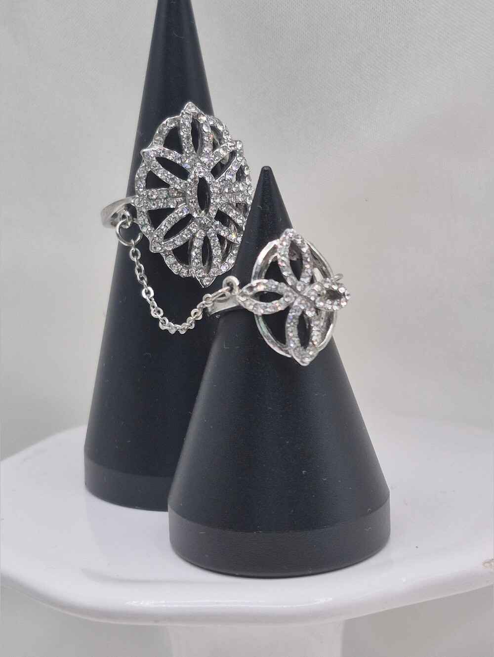 Silver Crystal Double Ring Connector Rings Art Deco Style Classical Harness